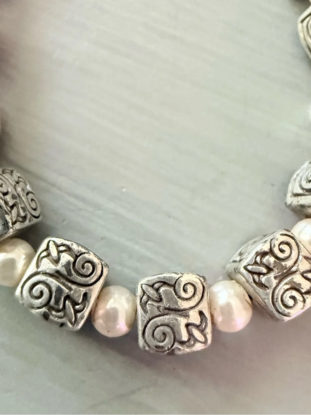 Silver Tone and Faux Pearl Bead Bracelet